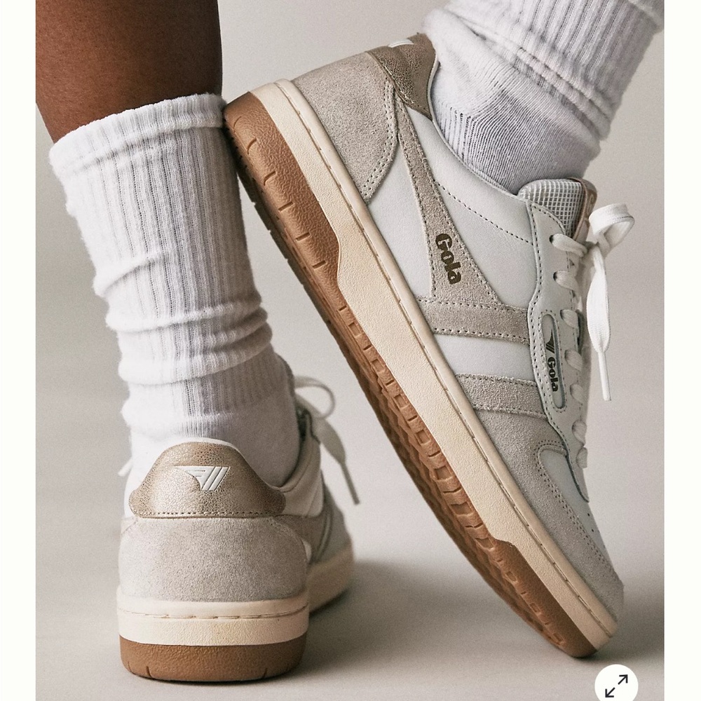 White and beige suede sneakers
